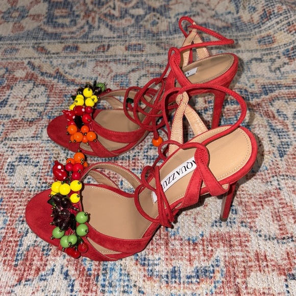 Aquazzura Tutti Frutti Sandal 105 in Suede Lipstick SZ 36 NIB - Picture 6 of 10